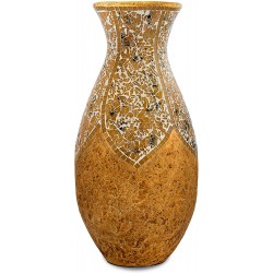 Zorigs Floor Vase – Tall Cylinder Made of Terracotta with Yellow Tan Glass Mosaic Pieces – Exquisite Home Decor Accent Piece – 24 x 13 Inches for Hallway Bedroom Living Room