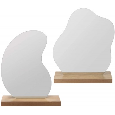 2 Pack Irregular Acrylic Makeup Mirror- Aesthetic Tabletop Mirror in 2 Shapes with Wooden Base Decorative Desktop Vanity Cosmetic Mirror for Living Room Bathroom Bedroom Dresser