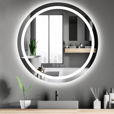 Amorho LED Bathroom Mirror 32 Inch Dimmable Makeup Mirror Frameless Shatter-Proof Anti-Fog Mirrors Anti-Fog Memory 3 Colors Double LED Lights Backlit + Front-Lighted