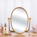 Geloo Vanity Vintage Table Mirror-Oval Desk Mirror 360 Degree Swivel Mirror,10 Small Stand Mirror Metal Brushed Modern Gold Finish for Boho Decor,Bathroom,Bedroom,Tabletop,Antique,Dresser,Desktop