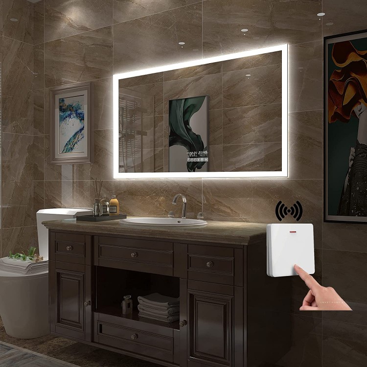 Gesipor 60x36 Bathroom LED Mirror with Wireless Speaker Wall Switch Lighted Vanity Mirrors for Bathroom Wall Mounted Backlit Dimmable Light 3000K 6000K Anti-Fog Makeup Smart Mirror Horizontal