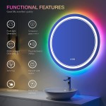 ISTRIPMF 24 inch Round Led Mirror RGB Color Changing Circle Mirror Shatterproof Dimmable Anti-Fog Backlit Mirror RGB Multicolor Backlit + Adjustable Front-Lighted