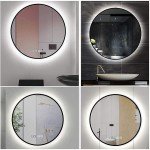 JIANM Black Leather Edging Framed Bathroom Vanity Mirror with Lights Dimmable Anti-Fog Wall Mounted Large Round Mirror Rustic Accent Mirror for Bathroom Entry Dining Room & Living Room