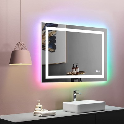 LOAAO 40"X32" LED Bathroom Mirror with Lights Anti-Fog Dimmable RGB Backlit + Front Lighted Bathroom Vanity Mirror for Wall Memory Function Colorful Multiple Light Modes