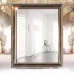 Retro Silver Frame Wall Mounted Mirror 15.7inch x 23.6inch Bathroom Rectangle Accent Mirror Hanging in Vertical or Horizontal for Entryways Washrooms