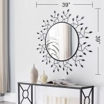 Chende 39 X 39 Large Mirror for Wall Decor Round Decorative Wall Mirror for Dining Room with Removable Leaves Beveled Edge and Metal Frame Modern Accent Mirror for Home Decor