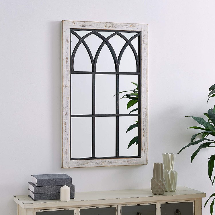 FirsTime & Co. Vista Arched Window Accent Wall Mirror 37.5 x 24 Distressed White