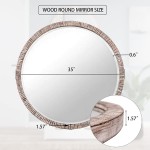 GIFTTROVE 35 Round Wood Mirror Rustic Circle Wall Mirror with Beveled Wooden Round Mirror for Wall Decor Decorative Wall-Mounted Mirror for Entryway Living Room White Washed Frame