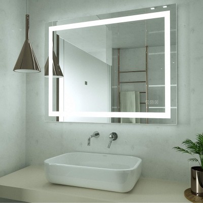 HAUSCHEN HOME 32 x 40 inch LED Lighted Bathroom Mirror Wall Mounted Dimmable Makeup Vanity Mirror Anti-Fog Mirror 3-Color Adjustable Warm Natural White Light Horizonal & Vertical ETL Listed