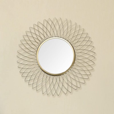 JHY DESIGN Home Collection 14.5" Golden Flower Decorative Metal Mirror Classic Metal Decorative Wall Mirror Flower.