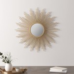 Madison Park Wall Décor Fiore Metal Sunburst Mirror for Living Room Home Accent Ready to Hang Bedroom Decoration 29.5 Diameter Gold