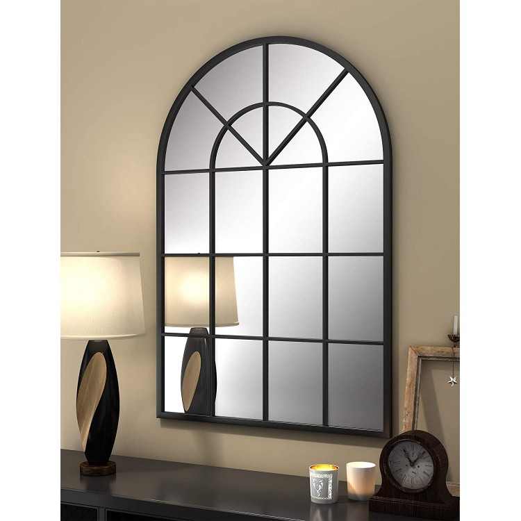 Metal Arched Window Mirror 32 X 48 Black Large Windowpane Arched Wall Mirror for Wall Decor