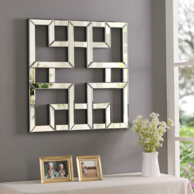MOTINI Accent Wall Mirror Wall Art Decor Geometric Art Wall Mounted Mirrors for Wall Abstract Artwork Square Mirror for Foyer Living Room Entryway Hallway Home Decor 25 x 25