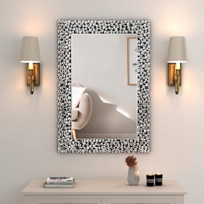 MUAUSU Decorative Wall Mirror Large Rectangle Mosaic Accent Mirror,Big Rectangular Irregular Aesthetic Ornate Mirrors 40" x 28" for Bedroom Entryway