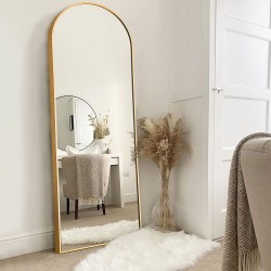 NeuType Arched Full Length Mirror Standing Hanging or Leaning Against Wall Oversized Large Bedroom Mirror Floor Mirror Dressing Mirror Aluminum Alloy Thin Frame Gold 65"x22"