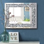 qmdecor Rectangle Sparkling Decorative Wall Mirror for Home Decoration with Silver Crystal Crush Diamond Décor Dimention16x20x1 inch Wall Hang Frameless Mirrors Glass Diamond Décor.