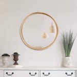 Round Hanging Mirrors Wall Decor Vanity Mounted Wall Mirror with Metal Frame for Contemporary Accent Rooms 32 x 32 Champagne Gold Mirror