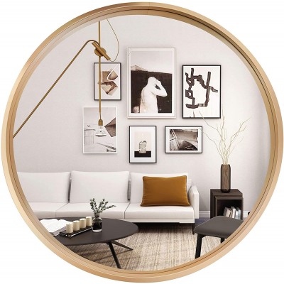 Round Hanging Mirrors Wall Decor Vanity Mounted Wall Mirror with Metal Frame for Contemporary Accent Rooms 32" x 32" Champagne Gold Mirror