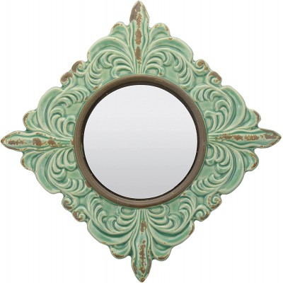 Stonebriar Decorative 11.3" Antique Green Diamond Shape Ceramic Accent Wall Mirror