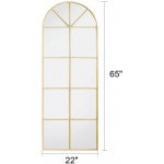 TinyTimes 65×22 Arched Window Finished Full Length Mirror Wall Mirror Metal Frame Home Decor Mirror Windowpane Mirror Wall Mounted or Leaning No Stand Gold