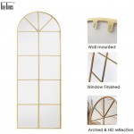 TinyTimes 65×22 Arched Window Finished Full Length Mirror Wall Mirror Metal Frame Home Decor Mirror Windowpane Mirror Wall Mounted or Leaning No Stand Gold