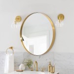ANDY STAR Gold Round Mirror 24’’ Brushed Gold Circle Bathroom Mirrors in Stainless Steel Metal Frame 1 Deep Set Design