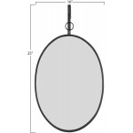 Creative Co-Op Oval Wall Distressed Metal Frame & Hanging Bracket Set of 2 Pieces Reflective Mirrors Black