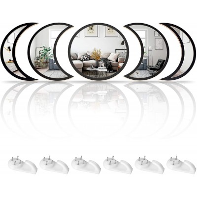Moon Phase Mirror Set | 100% Glass Moon Phase Mirrors | Wall Hanging Crescent Moon Mirror Phases | Decorative Scandinavian Bohemian Accent Room Decor Bedroom Living Room Dining Room Apartment