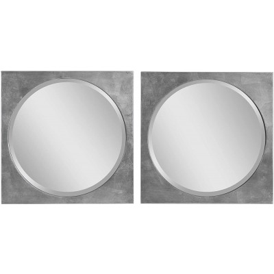 Set of 2 Silver and Clear Contemporary Square Mirrors 19.75"