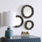Set of 3 Gray and Clear Contemporary Round Wall Mirrors 16.5