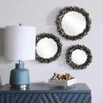 Set of 3 Gray and Clear Contemporary Round Wall Mirrors 16.5