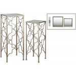 Urban Trends Metal Accent Table with Mirror Top and Square Base Metallic Finish Set of 2 Gold