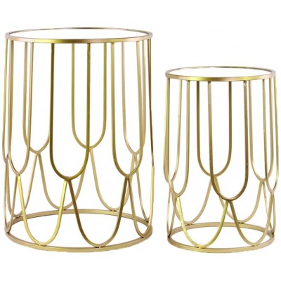 Urban Trends Metal Tall Round Nesting Accent Table with Mirror Top and Round Base in Metallic Finish Set of 2 Gold