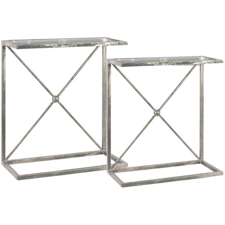 Urban Trends Rectangular Accent C-Table with Mirror Top and Rectangle Base Metallic Finish Antique Silver