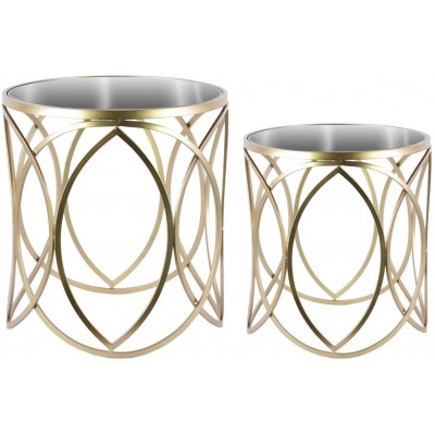 Urban Trends Round Nesting Accent Table with Mirror Top and Swirl Design Set of Two Metallic Finish Champagne