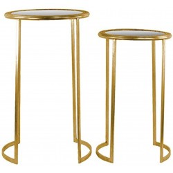 Urban Trends Round Table with Beveled Mirror and Pierced Metal Frame Top Metal Finish Set of 2 Gold
