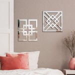 2 Pieces Square Mirrored Wall Decor Wall Mirror Hanging Wall Accents Mirrors 12 x 12 Inches Acrylic Geometric Art Wall Mounted Mirrors Farmhouse Decor Mirror for Apartment Bathroom Bedroom Living Room