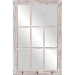 24x36 Gray Wash Windowpane Wall Mirror with Hooks