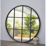 3D Metal Framed Round Wall Mirror Vintage Windowpane Accent Mirror for Living Room Inspired Mirror Decor,Black,31.5”