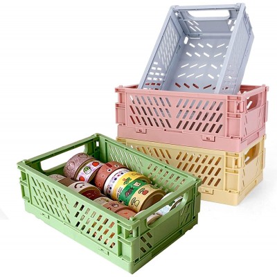 4 PCS Small Plastic Storage Baskets for Desk Organizing Office Drawer Organizer Durable Folding Storage Crate for Home Kitchen Classroom Office and Bathroom Storage 5.9" x 3.8" x 2.2"