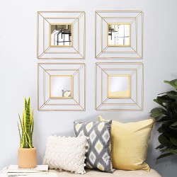 4 Set Square Gold Mirrors for Wall Metal Mirrors for Home Décor Decorative Mirrors Hanging Horizontal or Vertical 4 Set Square Wires 4
