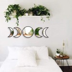 5 Pieces Scandinavian Natural Decor Acrylic Wall Decorative Mirror Interior Design Wooden Moon Phase Mirror Bohemian Wall Decoration for Home Living Room Bedroom Decor Not Real MirrorBlack