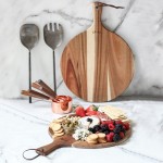 Acacia Wood Pizza Peel For Kitchen 12’’ Round Cutting Board with Handle Wooden Pizza Paddle Serving Board for Pizza Cheese Meat Fruit and Bread Outdoor BBQ Partner