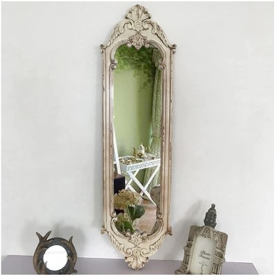 ACXZ Shabby Chic Decorative Mirror for Wall Decor Rococo Accent Wall Mirror Long Bathroom Mirror Small Full-Length Mirror Rustic White Makeup Mirror 98×27cm