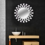 ALIDAM Wall Mounted Mirror 32'' Modern Wall Mirrors Decorative Round Silver Accent Mirror with Beveled Edge Vanity Mirrors