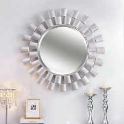 ALIDAM Wall Mounted Mirror 32'' Modern Wall Mirrors Decorative Round Silver Accent Mirror with Beveled Edge Vanity Mirrors