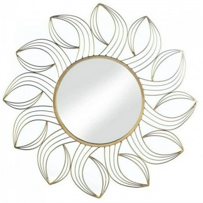ALIDAM Wall Mounted Mirror Home Decor Hanging Round Wall Mirror Golden Frame Metal Petals Vanity Mirrors
