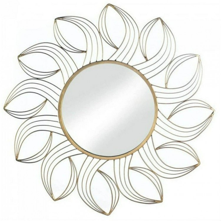 ALIDAM Wall Mounted Mirror Home Decor Hanging Round Wall Mirror Golden Frame Metal Petals Vanity Mirrors