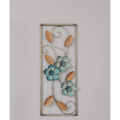 All American Collection New Aluminum Metal Wall Decor Frame 10"x24" Turquoise Blue Flower