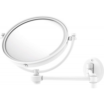 Allied Brass WM-6G 2X 8 Inch Wall Mounted Extending 2X Magnification with Groovy Accent Make-Up Mirror Matte White